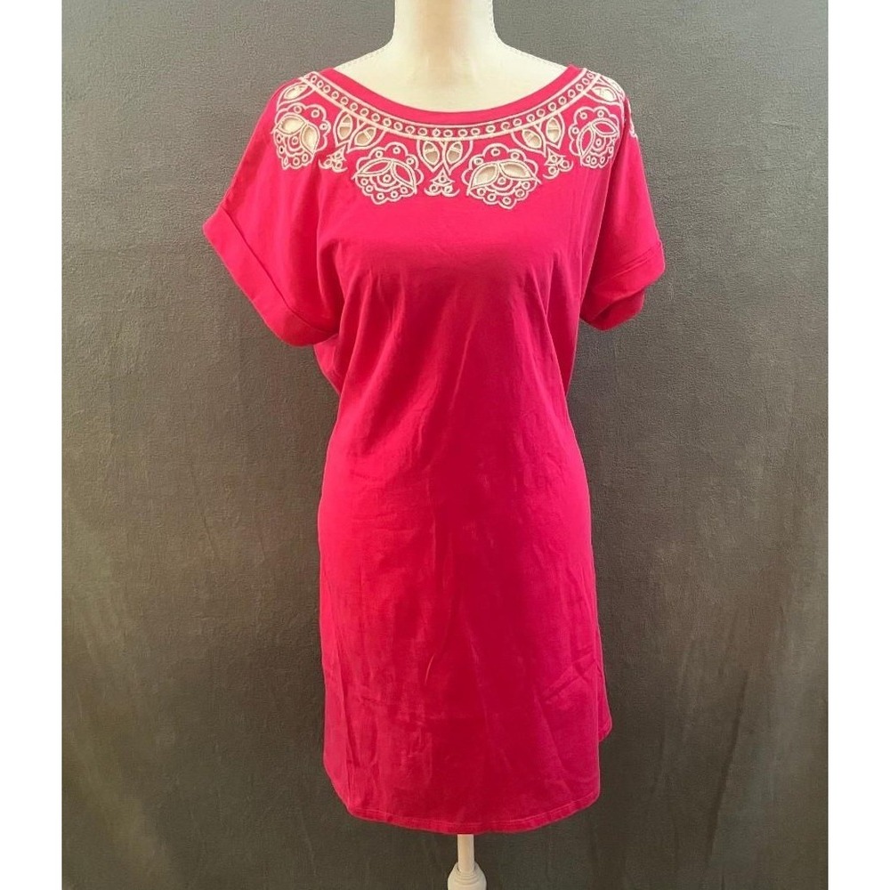 Talbots Womens NWT Magenta Lace Embroidered Above Knee Dress Casual Resort Large